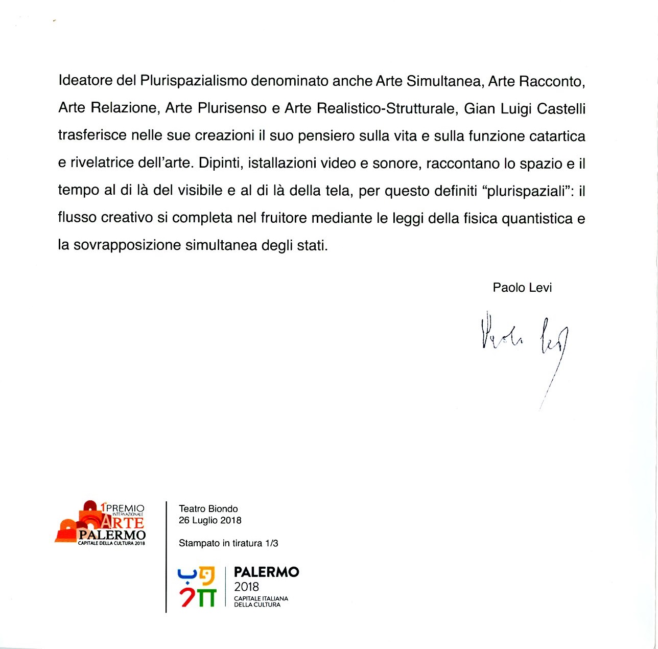 critica del Professore Paolo Levi del 2018